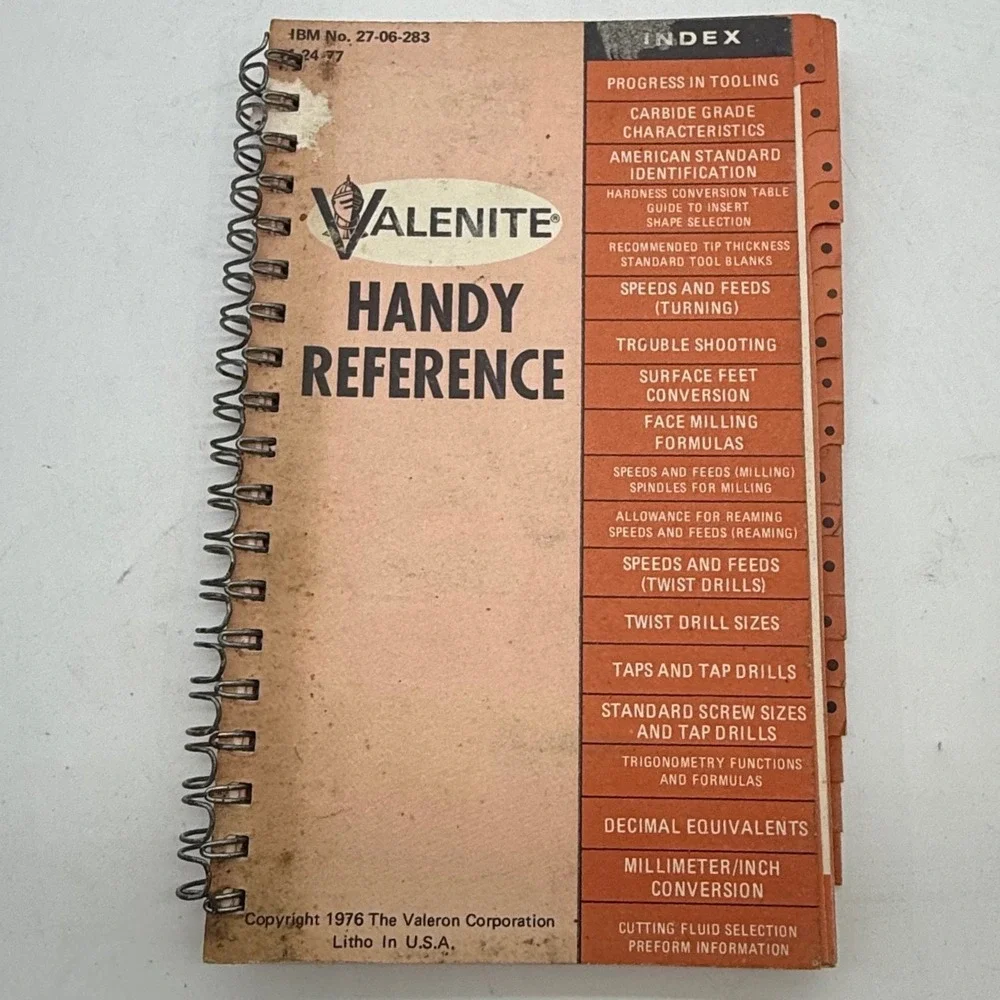 Vintage 1976 Valenite Handy Reference Guide Machinist Tooling Spiral Manual